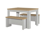 Dining Table & Bench Set Grey & Oak
