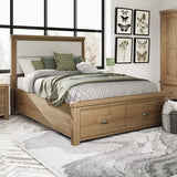 4'6 Bed with Fabric Headboard and Drawer Footboard Set