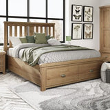 4'6 Bed with Wooden Headboard and Drawer Footboard Set