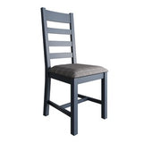 Slatted Chair with Fabric Seat in Check Grey