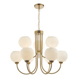 IND1335 Opal Glass Globe 9 Light Pendant Natural Brass
