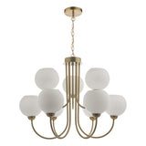 Opal Glass Globe 9 Light Pendant Natural Brass