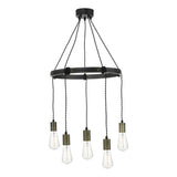 IVA0531 5 Light Pendant Rustic Wood Aged Brass Detail Remove