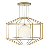 IZM0135 1 Light Pendant Hexagonal Old Gold Frame Opal Glass