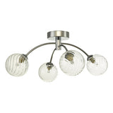 4 Light Semi Flush Polished Chrome Twisted Glass