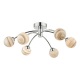 IZZ0650-07 6 Light Semi Flush Polished Chrome Planet Glass