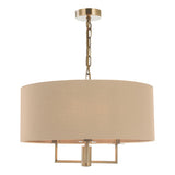 JAM0301 3 Light Shadelier Antique Brass Taupe Shade