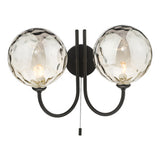 2 Light Wall Light Matt Black Smoked Dimpled 150Mm Glass