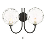 2 Light Wall Light Matt Black Clear Dimpled 150Mm Glass