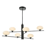 JAS0622 6 Light Pendant Matt Black Opal Glass