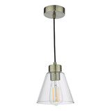 1 Light Pendant Antique Brass Glass