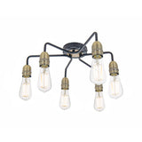 KIE0622 6 Light Flush Black & Antique Brass