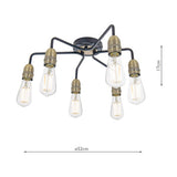 6 Light Flush Black & Antique Brass