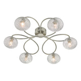 LEY6446 6Lt Semi Flush Satin Nickel & Glass