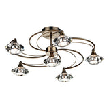 LUT0675 6 Light Semi Flush Antique Brass Crystal