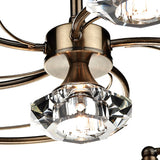 6 Light Semi Flush Antique Brass Crystal