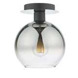 1 Light Semi Flush Matt Black Ombre Smoked Glass