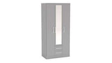 3 Door 2 Drawer Wardrobe With Mirror Grey