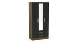 3 Door 2 Drawer Wardrobe With Mirror Walnut & Black