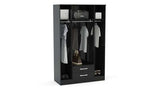 LYN4DCBLK 4 Door 2 Drawer Wardrobe With Mirror Black