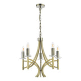 5 Light Armed Fitting Antique Brass Crystal