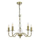 5 Light Armed Fitting Aged Brass Ribbed Glass