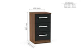 LYNBSWBK 3 Drawer Bedside Walnut & Black