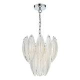 MAE0608 6 Light Pendant Polished Chrome Textured Glass