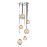 6 Light Cluster Pendant Marble Effect Glass & Polished Chrome