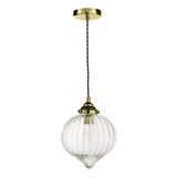 1 Light Single Pendant Antique Brass Glass