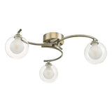 3 Light Semi Flush Antique Brass With Clear/Opal Glass