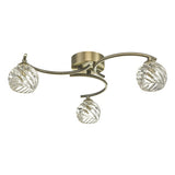 3 Light Semi Flush Antique Brass With Twisted Open Glass