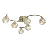 NAK6475-05 6 Light Semi Flush Antique Brass With Twisted Open Glass