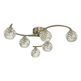 6 Light Semi Flush Antique Brass With Twisted Open Glass