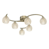 NAK6475-06 6 Light Semi Flush Antique Brass With Dimpled Glass
