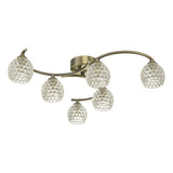 6 Light Semi Flush Antique Brass With Dimpled Glass