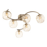 NAK6475-16 6 Light Semi Flush Antique Brass Champagne Dimpled Glass
