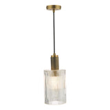 NIK0140-E01 Pendant Natural Solid Brass Ribbed Cylinder Glass