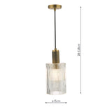 Pendant Natural Solid Brass Ribbed Cylinder Glass