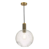 NIK0140-E02 Pendant Natural Solid Brass Ribbed Round Glass