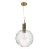 Pendant Natural Solid Brass Ribbed Round Glass