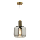 NIK0140-E05 Pendant Natural Solid Brass Smoked Rounded Cuboid Glass