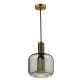 Pendant Natural Solid Brass Smoked Rounded Cuboid Glass