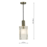 Pendant Polished Nickel Ribbed Cylinder Glass