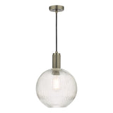 NIK0167-E02 Pendant Antique Chrome Ribbed Round Glass