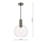 Pendant Antique Chrome Round Clear Glass