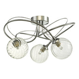 3 Light Semi Flush Polished Chrome With Twisted Closed Glass