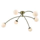PUG6475 6 Light Semi Flush Antique Brass Opal Glass