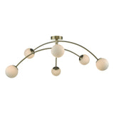 6 Light Semi Flush Antique Brass Opal Glass