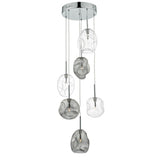 QUI6410 6 Light Cluster Pendant Smoked & Clear Glass
